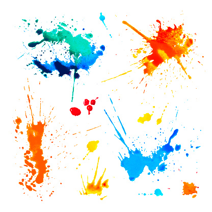 Set of colorful blots on white background. Watercolor splah paint