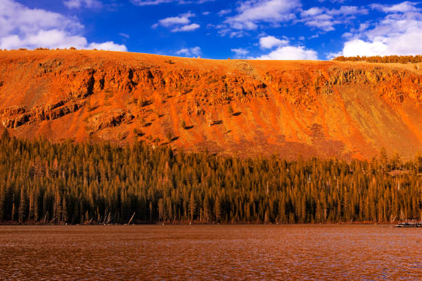 Lake and mountain in the orange color