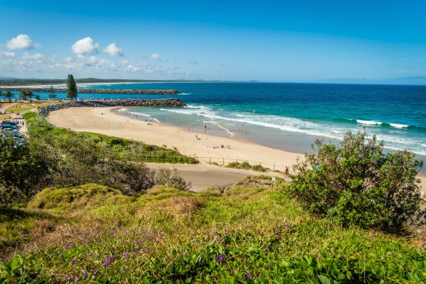 Town beach in Port Macquarie in the summer, Australia stock photo