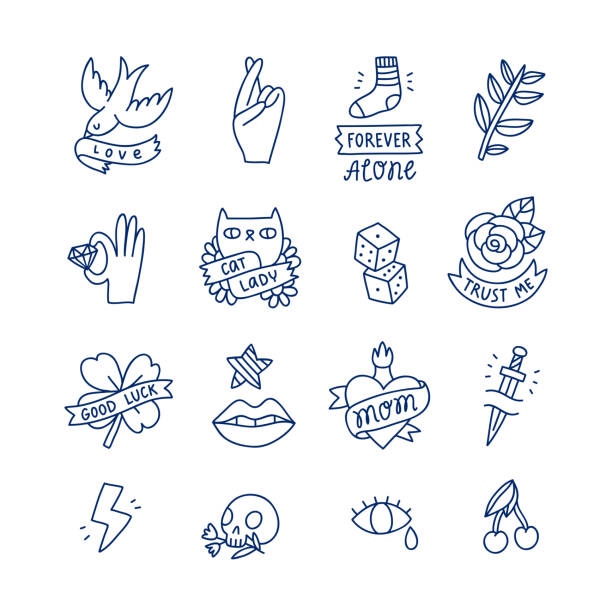 ÐÐ»Ñ ÑÑÐ¾ÐºÐ¾Ð²ÑÑ ÑÐ°Ð±Ð¾Ñ Cool doodle tattoo set, isolated vector illustrations tattoo symbols stock illustrations