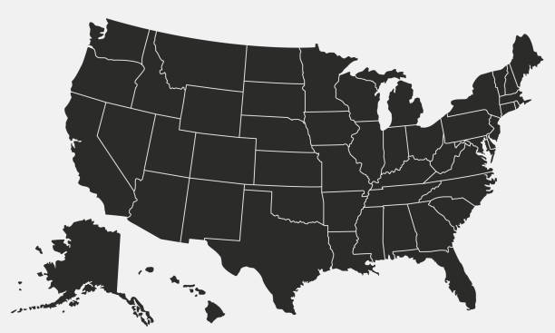 illustrazioni stock, clip art, cartoni animati e icone di tendenza di mappa usa isolata su sfondo bianco. mappa degli stati uniti d'america. modello vettoriale. - mappa