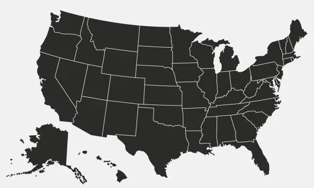 Vector illustration of USA map isolated on white background. United States of America map. Vector template.