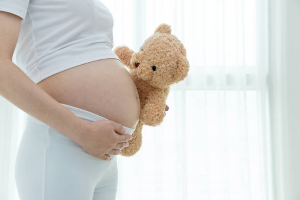 istock Pregnant woman holding a teddy bear 1004222814