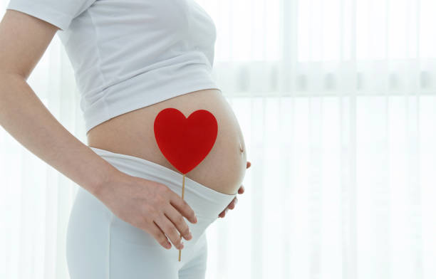 istock Pregnant women hand holding a heart shape 1004226338