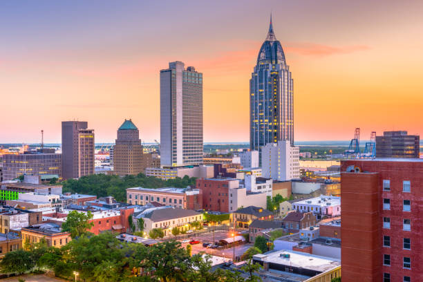 Mobile, Alabama, USA Skyline Mobile, Alabama, USA downtown skyline at dusk. alabama stock pictures, royalty-free photos & images