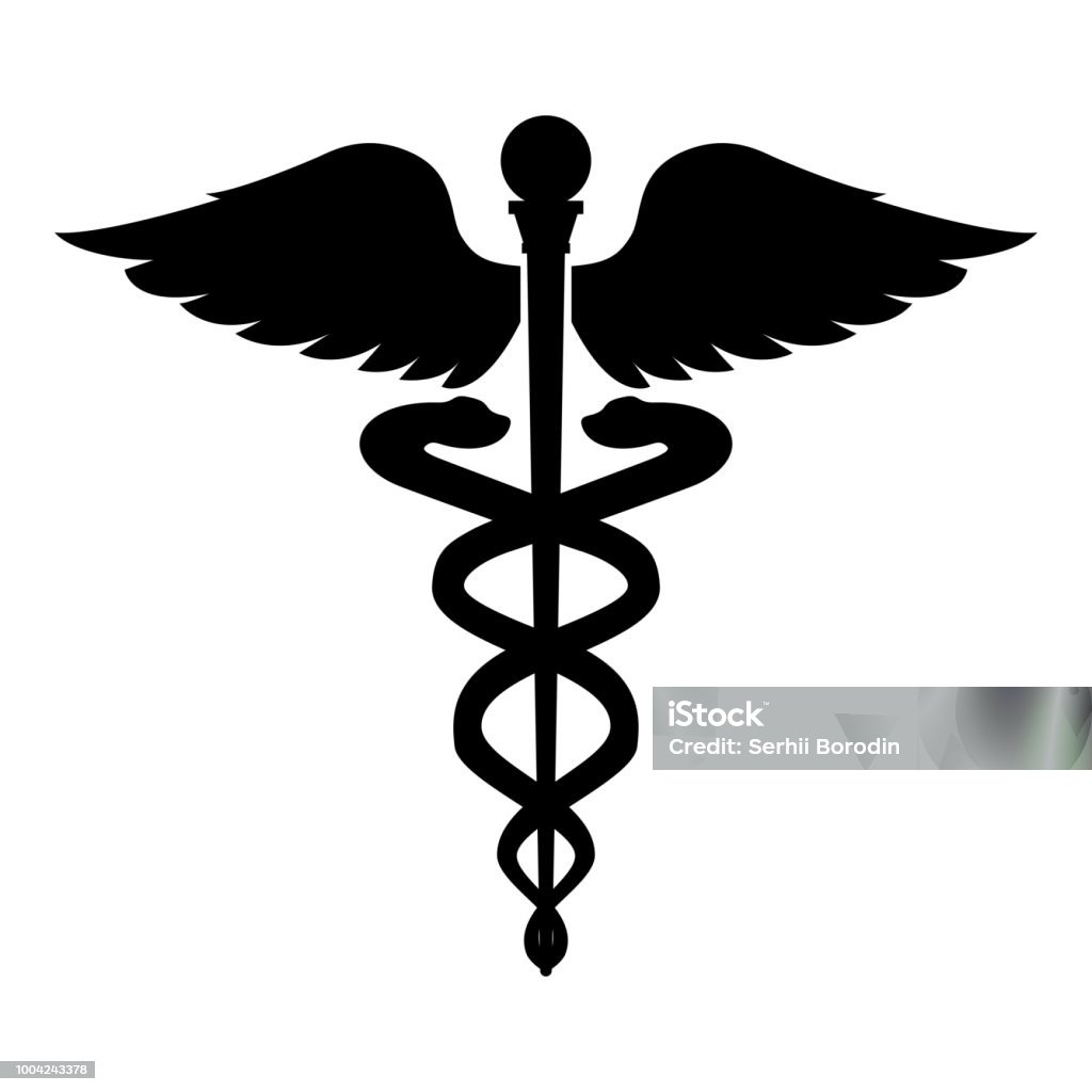 Hermesstab Gesundheit Symbol Asklepios Zauberstab schwarz Farbe Abbildung flachen Stil einfach Symbolbild - Lizenzfrei Gesundheitswesen und Medizin Vektorgrafik