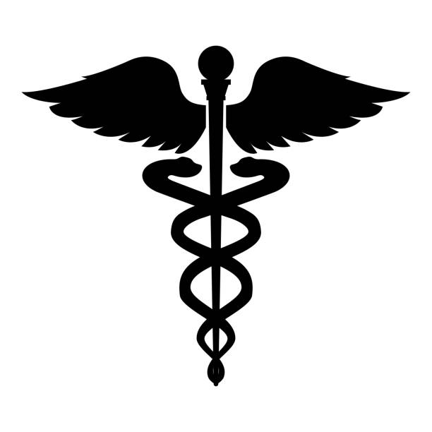 ilustrações, clipart, desenhos animados e ícones de varinha ícone preto cor ilustração estilo plano simples imagem de caduceu saúde símbolo asclepius - snake