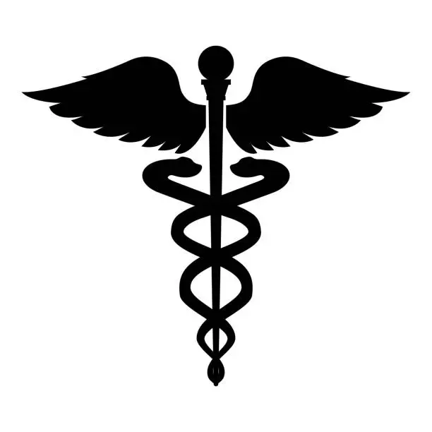 Vector illustration of Caduceus health symbol Asclepius's Wand icon black color illustration flat style simple image