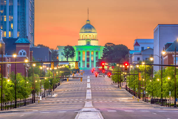 Montgomery, Alabama, USA Montgomery, Alabama, USA with the State Capitol at dawn. alabama stock pictures, royalty-free photos & images