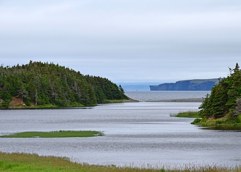 nature landscape at Manuels River in Conception Bay South, Bell Island in the background; Newfoundland Canada