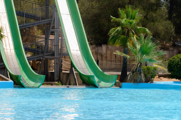 istock water slides in the water park 1004248630