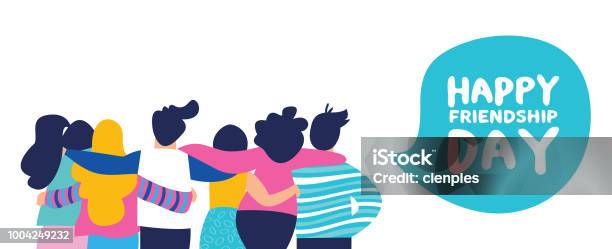 Happy Friendship Day Banner Of Big Friend Group Stock Illustration - Download Image Now - Unity, Friendship, Day