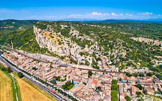 View of Mornas village with its fortress. Vaucluse, France