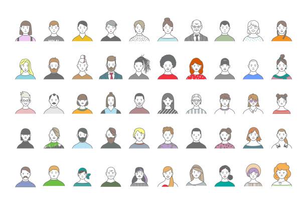 Big set of people avatars for social media, website. Line art portraits fashionable girls and guys. Big set of people avatars for social media, website. Line art portraits fashionable girls and guys. man and woman differences stock illustrations