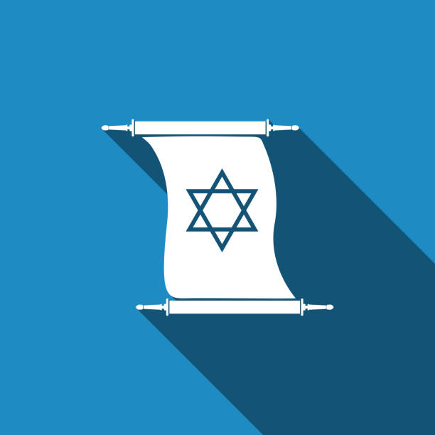 istock Torah scroll icon isolated with long shadow Jewish Torah in expanded form. Torah Book sign. Star of David symbol. Simple old parchment scroll. Flat design. Vector Illustration 1004270924