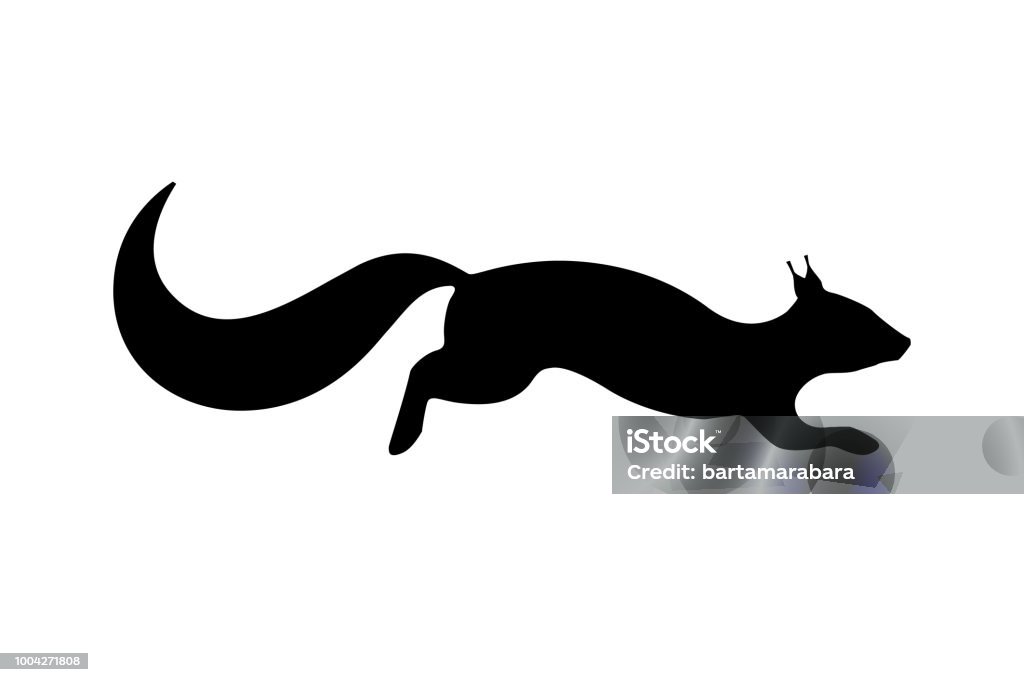 Vector illustration of a black silhouette of a squirrel. Isolated white background. Icon of the squirrel side view, profile. Squirrel stock vector