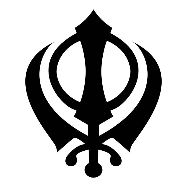 illustrazioni stock, clip art, cartoni animati e icone di tendenza di simbolo khanda sikhi segno icona colore nero illustrazione stile piatto semplice immagine - sikhism