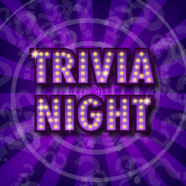 Trivia night announcement poster. Vintage styled light bulb box letters shining on dark background. Questions team game for intelligent people. Vector illustration, glowing electric sign in retro style. Trivia night announcement poster. Vintage styled light bulb box letters shining on dark background. Questions team game for intelligent people. Vector illustration, glowing electric sign in retro style. quiz night stock illustrations