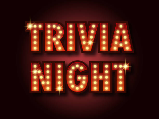 Trivia night announcement poster. Vintage styled light bulb box letters shining on dark background. Questions team game for intelligent people. Vector illustration, glowing electric sign in retro style. Trivia night announcement poster. Vintage styled light bulb box letters shining on dark background. Questions team game for intelligent people. Vector illustration, glowing electric sign in retro style. quiz night stock illustrations