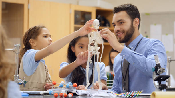 istock Young man uses visual aid to teach elementary school biology 1004306482
