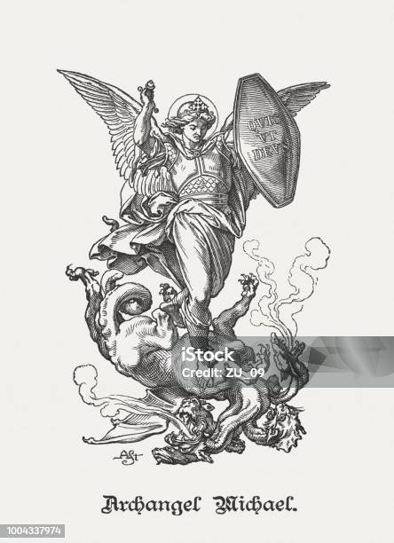 Archangel Michael Wood Engraving Published In 1890 Stock Illustration - Download Image Now