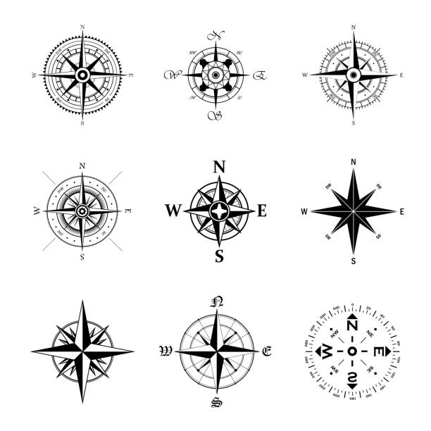 windroses 개요 세트 - orienteering stock illustrations