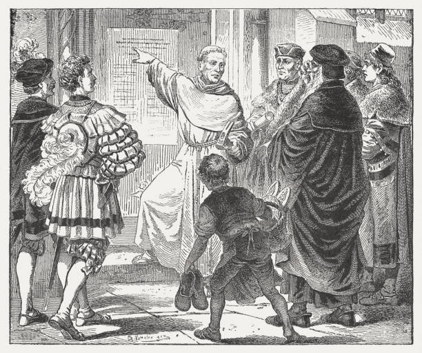 Martin Luther avec ses 95 thèses de Wittenberg, 1517 - Illustration vectorielle