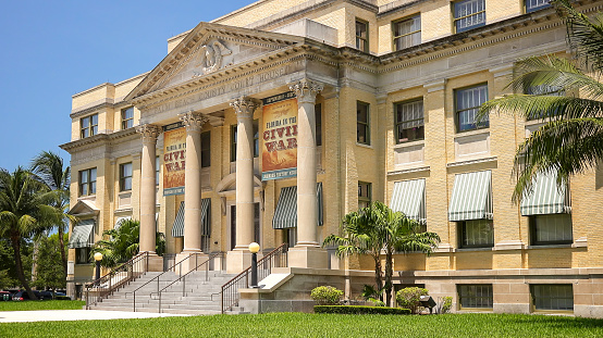 The historic Palm Beach County Courthouse in downtown West Palm Beach, Florida was opened in 1916