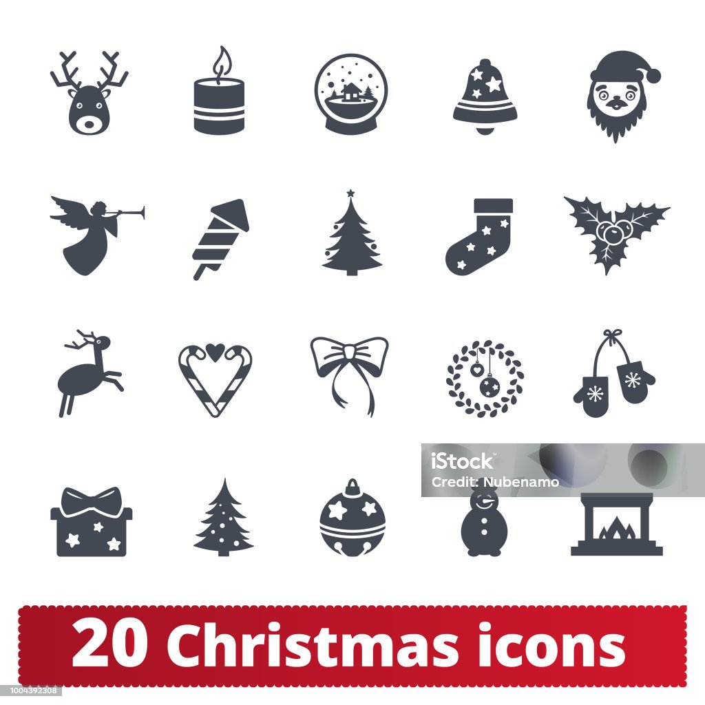 Merry Christmas And Happy New Year Vector Icons Christmas vector icons. Collection of symbols related to winter holidays Merry Xmas and Happy New Year. Isolated vector set on white background. Icon Symbol stock vector