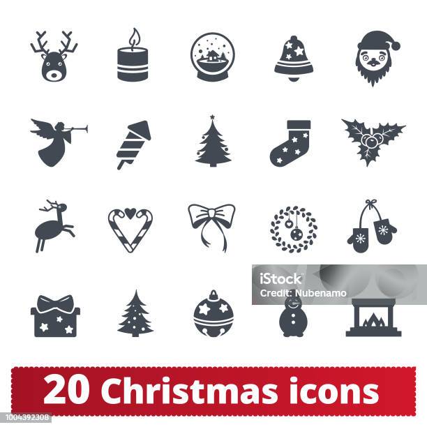 Merry Christmas And Happy New Year Vector Icons Stock Illustration - Download Image Now - Icon Symbol, Christmas, Christmas Stocking