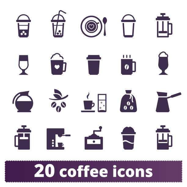 ilustrações, clipart, desenhos animados e ícones de bebidas de café e conjunto de ícones do coffeehouse vector - cup coffee pot coffee coffee cup