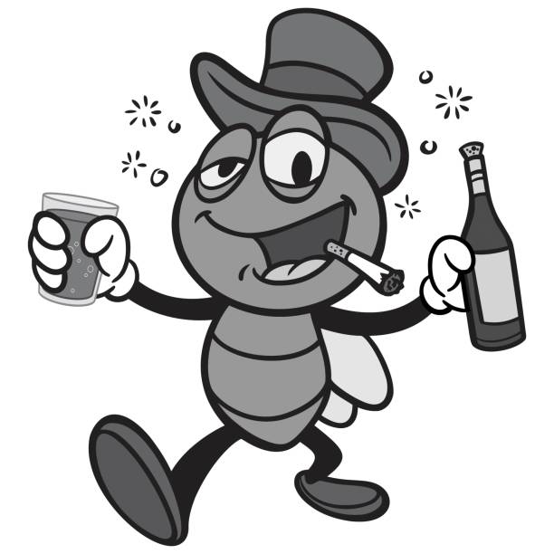Black and White Bar Fly with Wine A vector cartoon illustration of a Bar Fly with Wine. vex nightclub stock illustrations