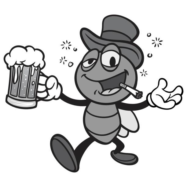 Black and White Bar Fly with Beer A vector cartoon illustration of a Bar Fly with Beer. vex nightclub stock illustrations
