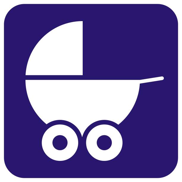 ilustrações de stock, clip art, desenhos animados e ícones de perambulator at blue frame, mark for stroller station. - runabout