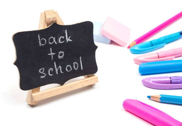 istock Small blackboard with Back to School words and school supplies 1004403558