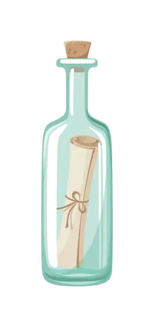 Vector illustration of Message in a bottle. Vector illustration.