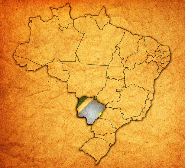 istock mato grosso do sul flag on administration map of brazil 1004428574