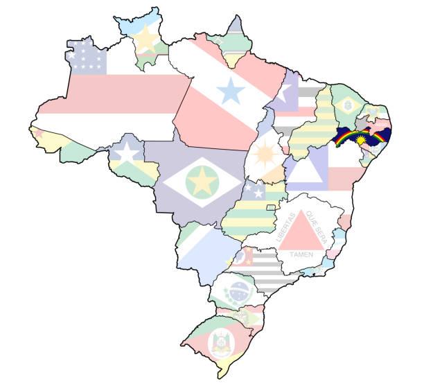 ilustrações, clipart, desenhos animados e ícones de bandeira de pernambuco no mapa das divisões administrativas no brasil - pernambuco state
