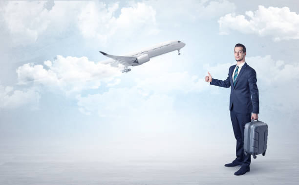 istock Agent hitchhiking with departing plane concept 1004451730