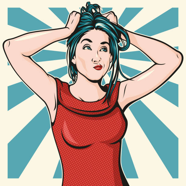 Frustration Retro illustration of a pretty and kooky pop art woman tousling her hair in frustration tousled stock illustrations