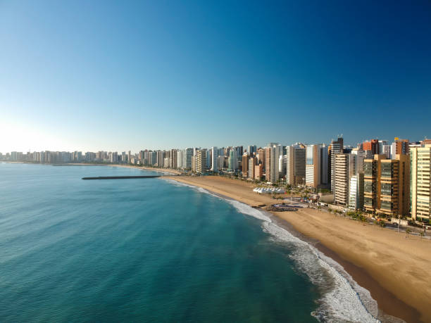 Aerial view of Fortaleza city Beach, Ceara, Brazil. stock photo