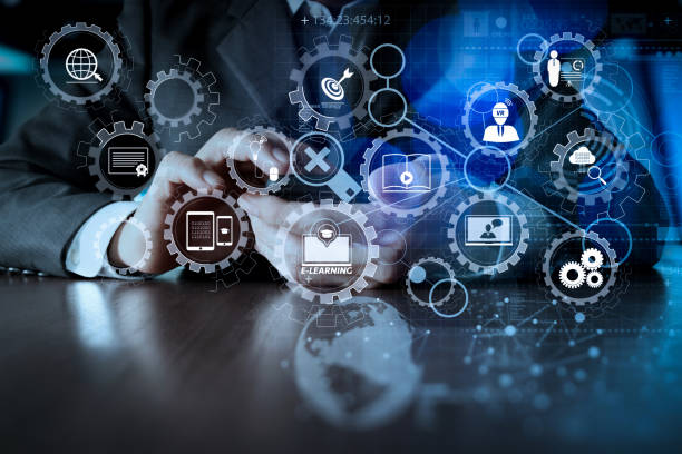 istock Businessman hand using mobile phone with digital layer effect as business strategy concept 1004504188