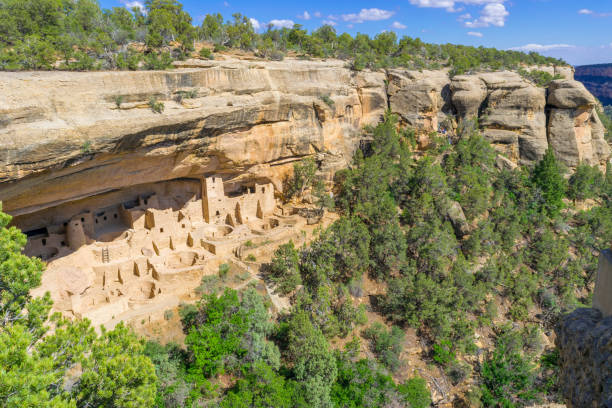 A rocky view of Mesa Verde National Park in southwestern Colorado. The park is located near Cortez, Colorado, in the Four Corners region. This area has remains of ancestral Puebloan villages and cliff dwellings dated from the 1100's.