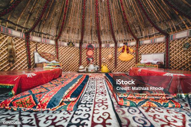 National Traditional Decoration Of The Yurt Ceiling Kazakhstani Ornament Vintage Weaving Of Patterns Yurt Decoration Wooden Frame With Patterns As An Ethnic Background Golden Horde Kazakhstan Stock Photo - Download Image Now