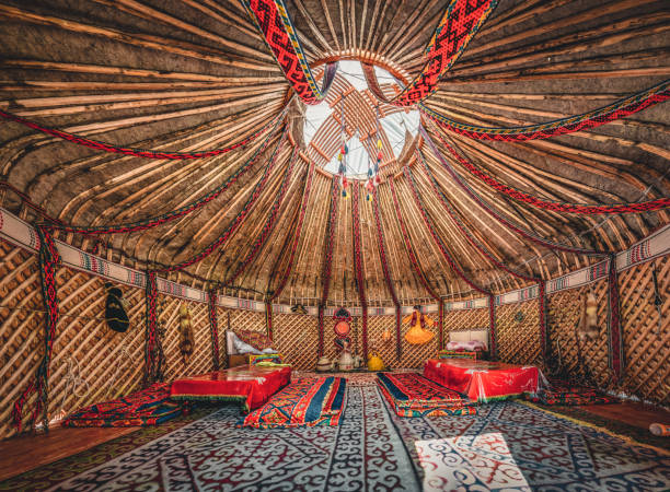 National traditional decoration of the yurt ceiling. Kazakhstani ornament. Vintage weaving of patterns. Yurt decoration. Wooden frame with patterns as an ethnic background, golden horde, Kazakhstan National traditional decoration of the yurt ceiling. Kazakhstani ornament. Vintage weaving of patterns. Yurt decoration. Wooden frame with patterns as an ethnic background, golden horde, Photo taken in Kazakhstan. yurt photos stock pictures, royalty-free photos & images