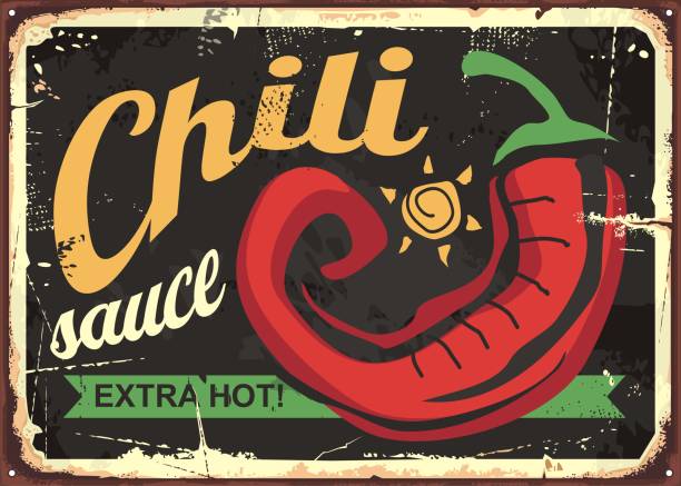 ilustrações de stock, clip art, desenhos animados e ícones de mexican food vintage advertise with red hot pepper on black background - pepper chili pepper frame food