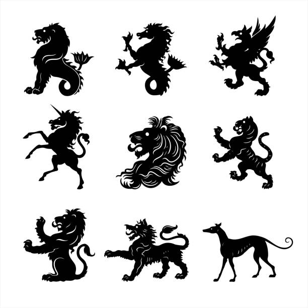 Heraldry animal Set of 9 heraldry animals animals crest stock illustrations
