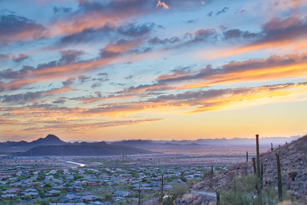Arizona Sunset and Hiking Trail stock photo
