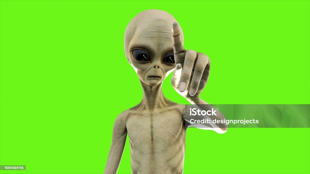 Alien Presses The Button On Green Screen 3d Rendering Stock Photo -  Download Image Now - iStock