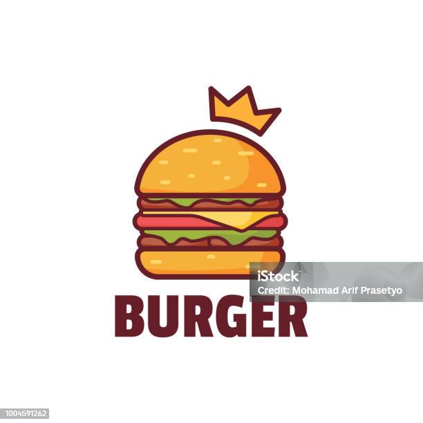 Burger Con Illustrazione Crown Logo - Immagini vettoriali stock e altre immagini di Hamburger - Hamburger, Hamburger di manzo, Logo